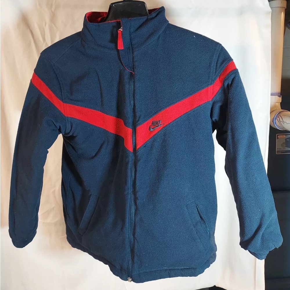 Nike Jacket Reversible Fleece Coat Swoosh Blue Red -Size Large